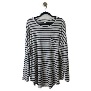 Old Navy Top Womens Size XXL Navy Blue Striped Long Sleeve Pocket Tunic